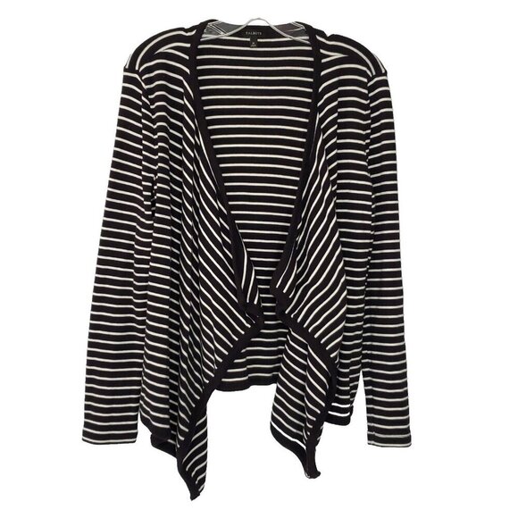 Talbots Asymmetrical Open Cardigan Top M Black White Stripe Jersey Knit - Picture 1 of 5